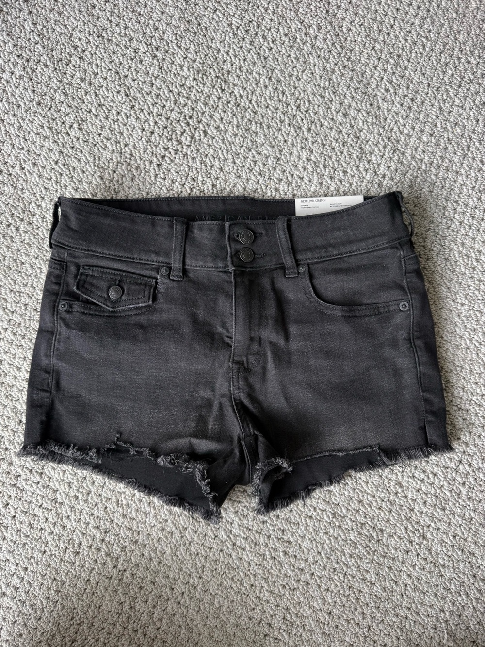 American Eagle Outfitters Black Frayed Hem Denim Shorts